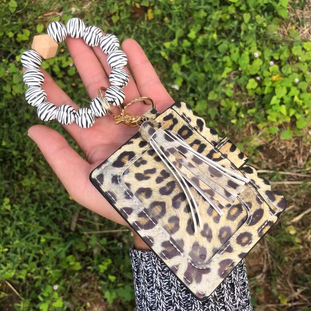 Wholesale Christmas Colorful Beads PU Tassel Bracelet Coin Purse Keychain